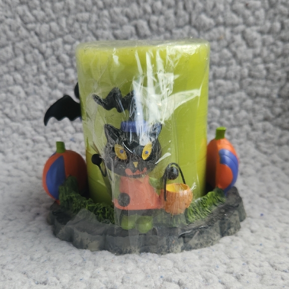 kmart Other - Vintage Colorful Halloween Candle Holder with Witch and Pumpkins Bat And Cat